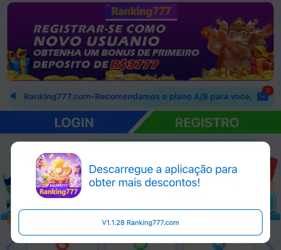 Aplicativo do RANKING777 em smartphone