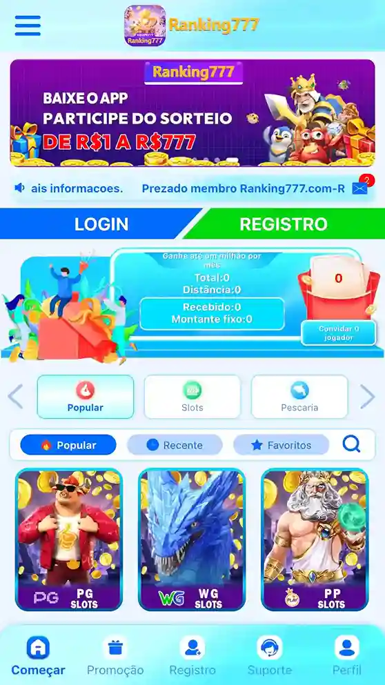 Interface do RANKING777 em smartphones